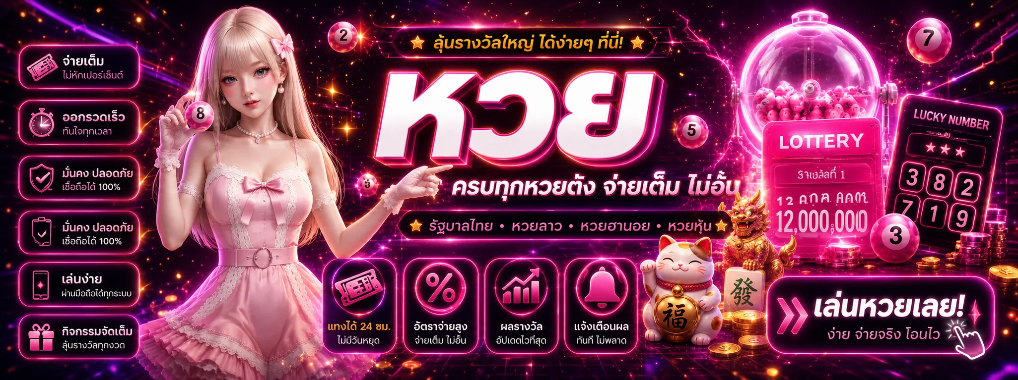 แบนเนอร์หวยและเกมออนไลน์ WEPLAY168 โทนนีออน